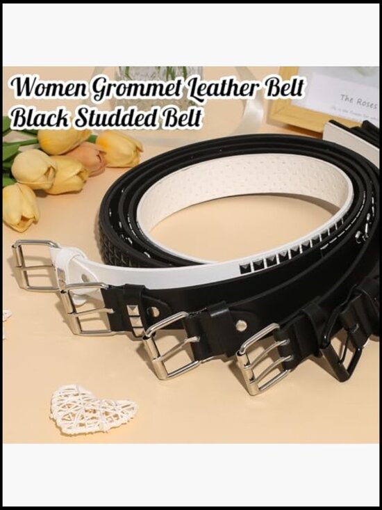 Y2K Studded Belt Set Metal Punk Rock Rivet Belt with Pyramid Studs for Women Men main image 5